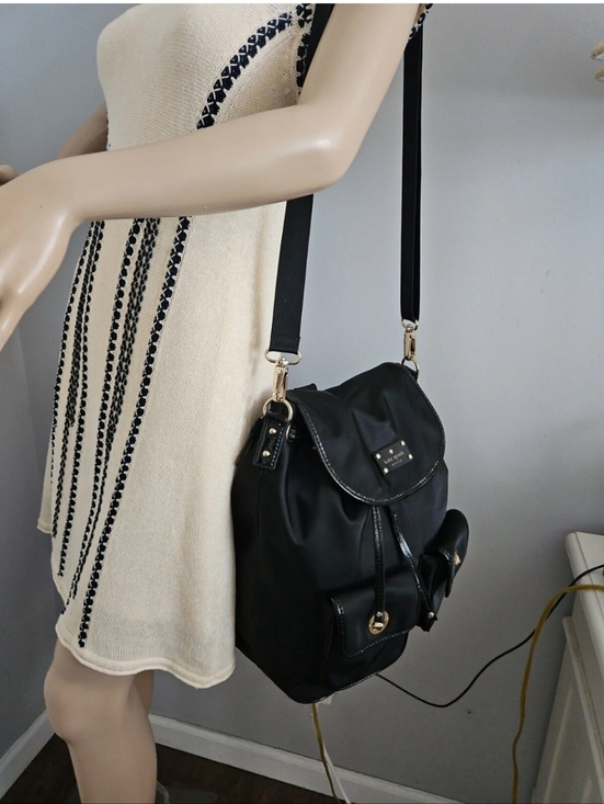 kate spade Convertible Black Nylon & Patent Leather Drawstring Backpack - Picture 13 of 13